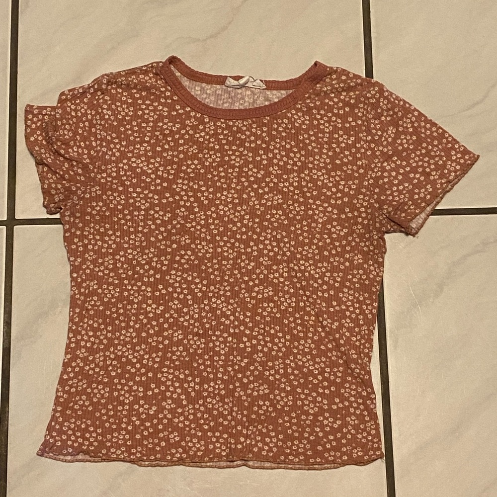 Pink Rose Rust Floral Short Sleeve Tee